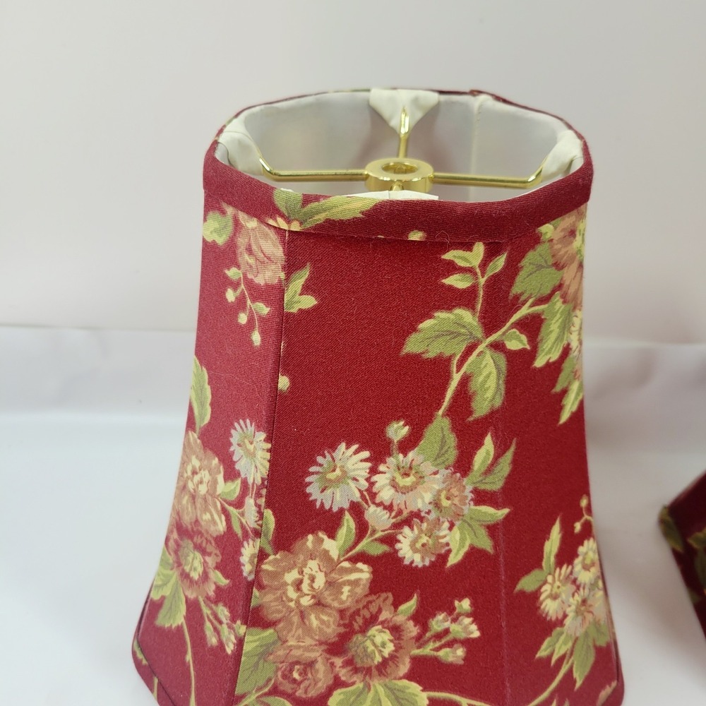 VTG Cottagecore Red Floral Fabric Lamp Shade 8x8" Set Of 2 Ralph Lauren Style - Picture 2 of 9